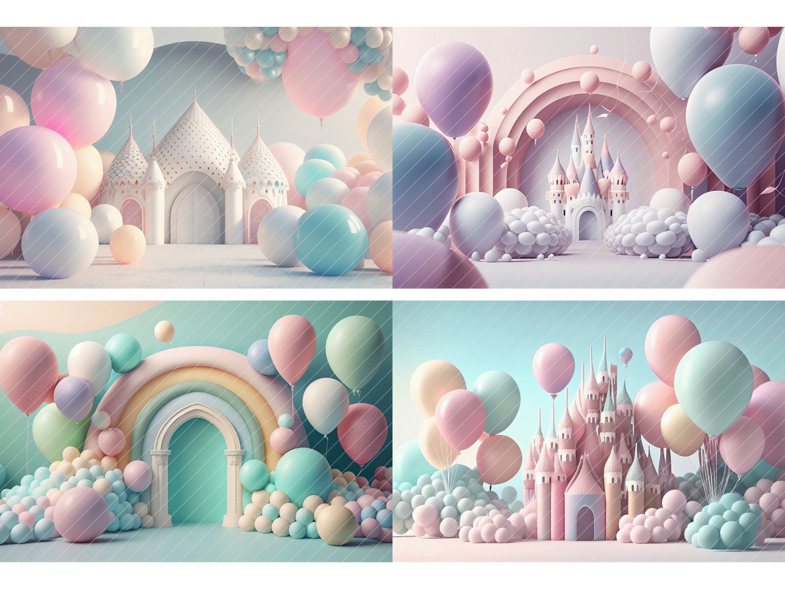 12 Pastel Balloon and Fairytale Castle Digital Backdrops, Studio ...