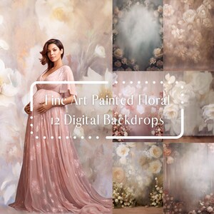Painted Floral Fine Art Digital Backdrops, Photoshop Texture Overlays, Maternity Backdrop Overlays, Portrait Photography Digital Background