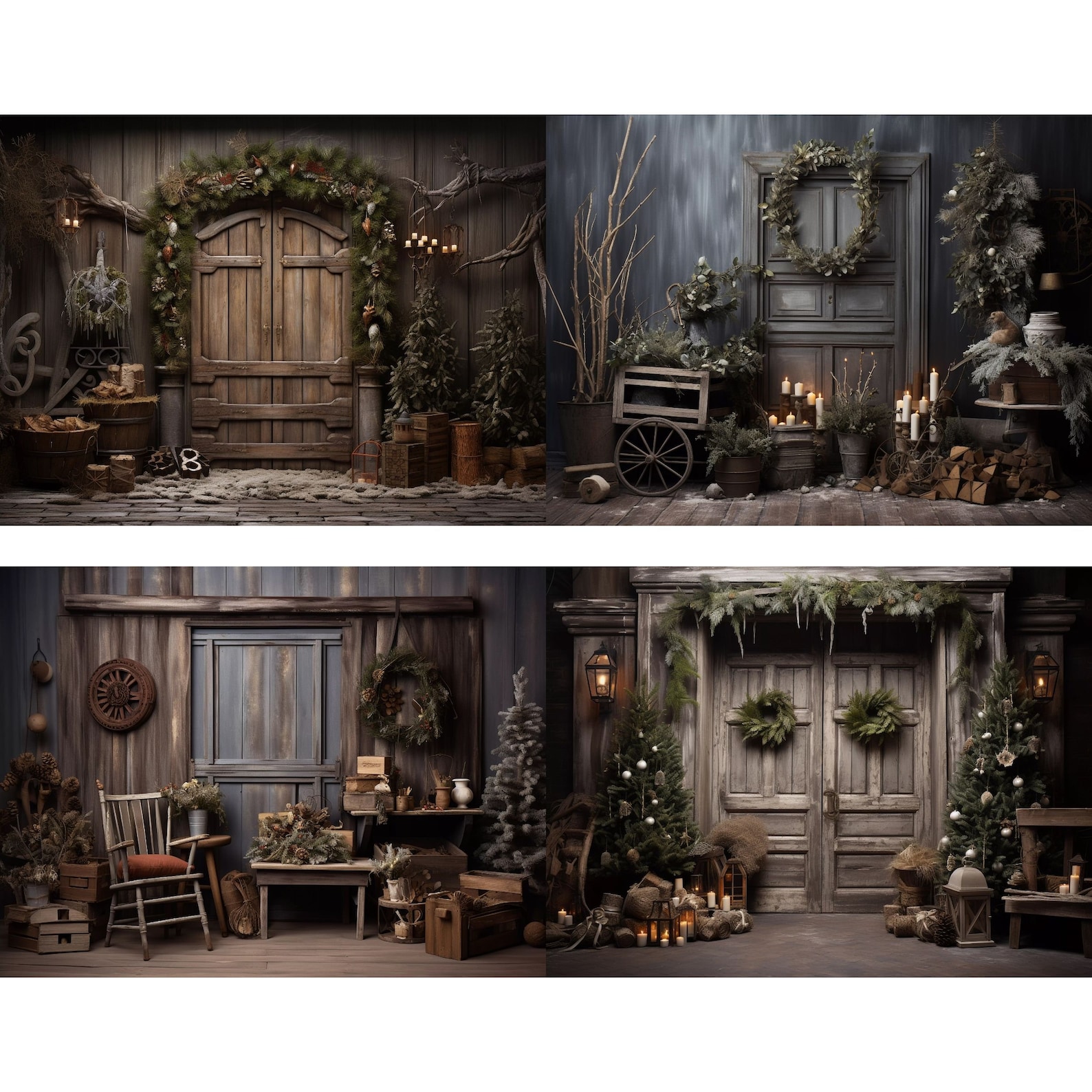 Rustic Christmas Digital Backdrops, Composite Backdrops Holiday Winter ...
