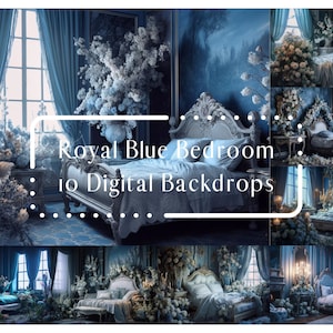 Royal Blue slaapkamer digitale achtergronden, moederschap Boudoir portret digitale overlays, studio fotografie digitale achtergrond, Photoshop overlays