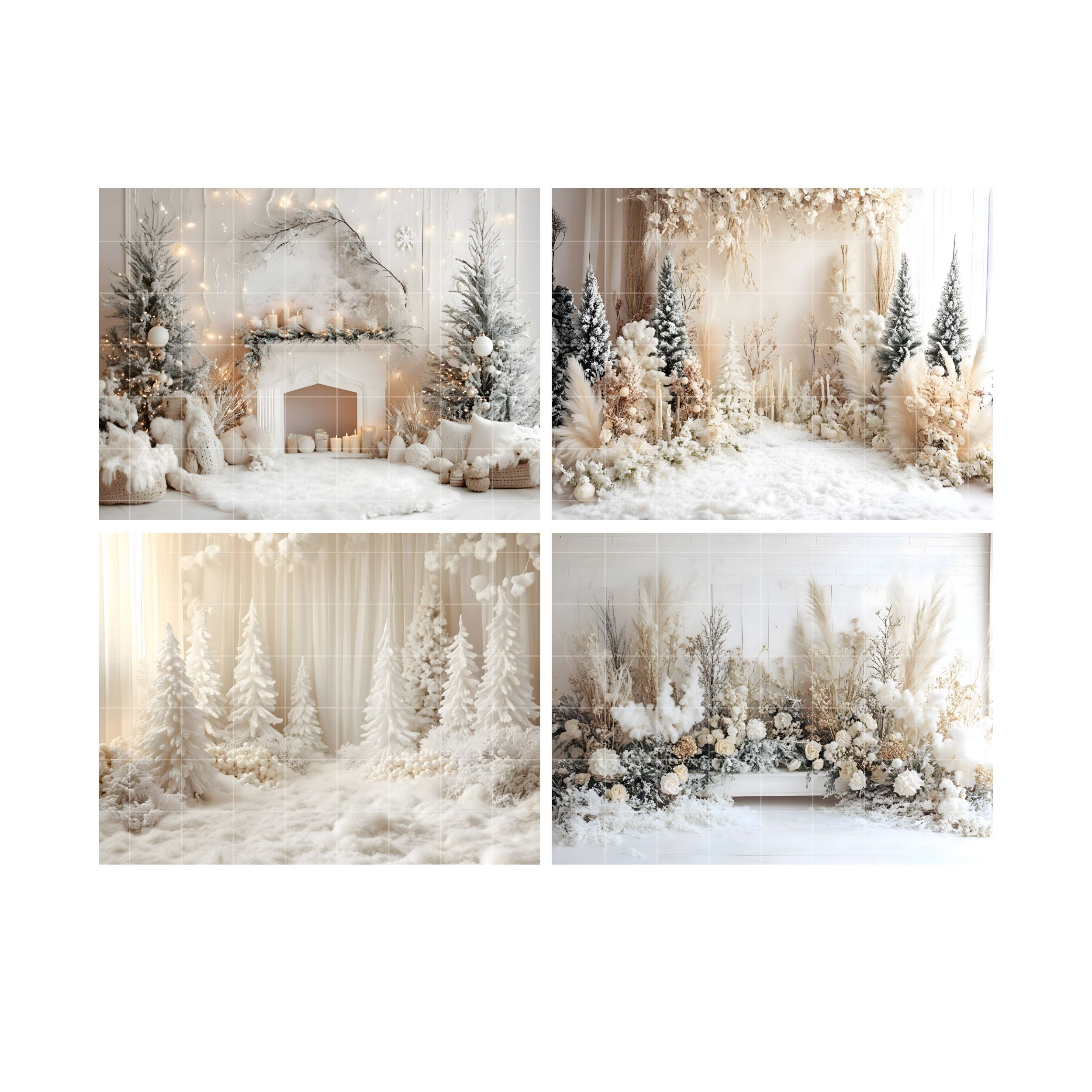 White Whimsical Christmas Digital Backdrops, Studio Backdrops Holiday ...