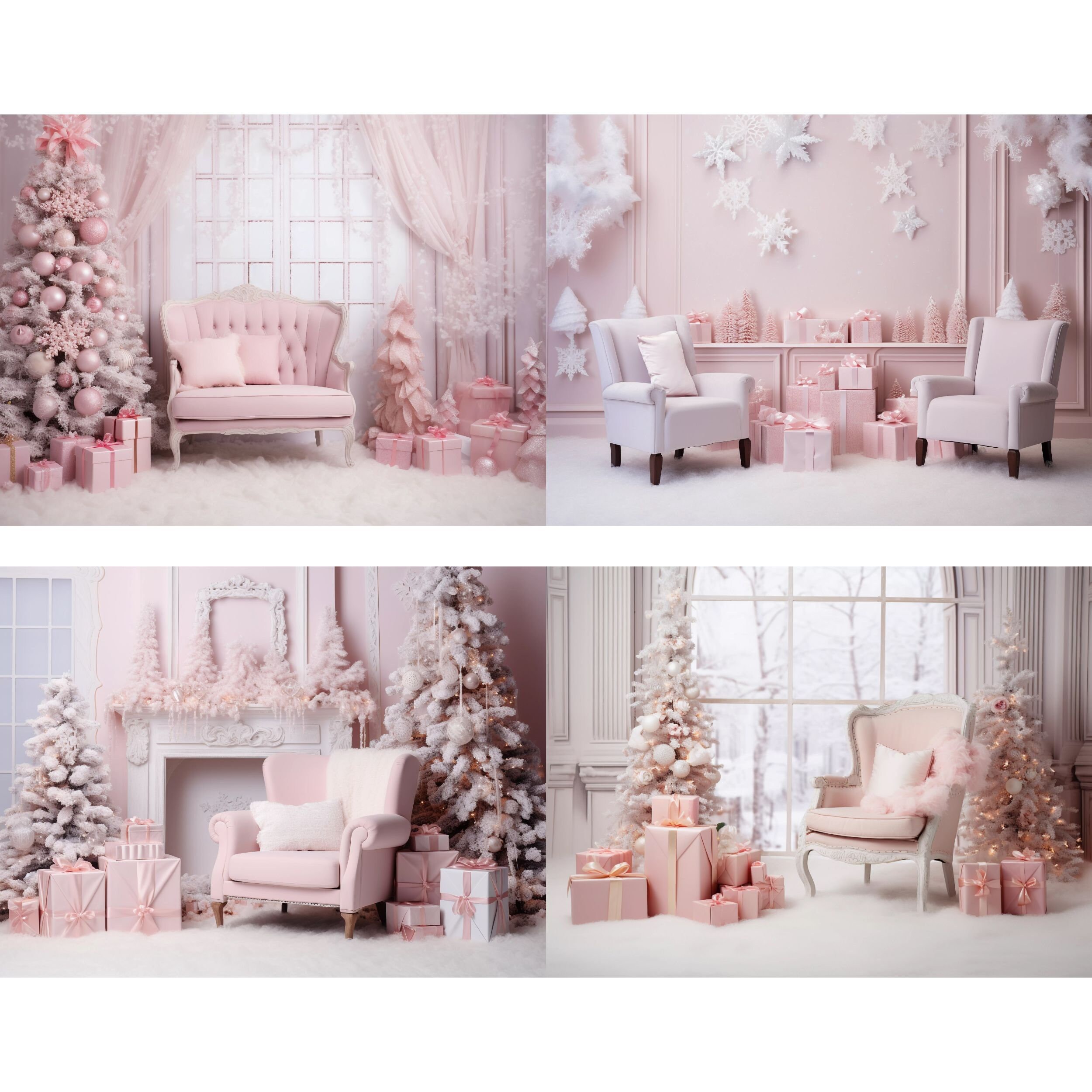 Cozy Pink Christmas Digital Backdrops, Composite Backdrops Holiday ...