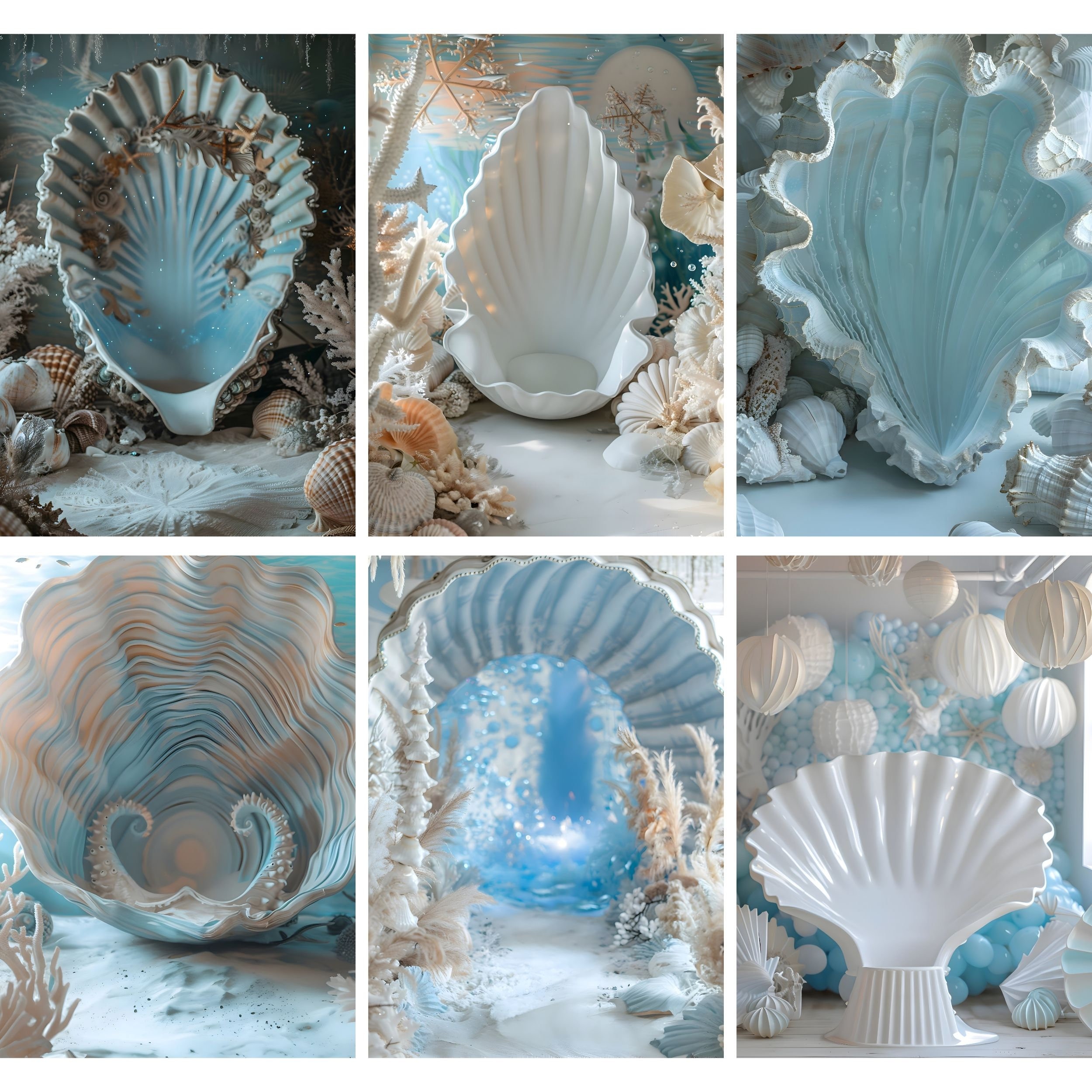 Ocean Mermaid Shell Digital Backdrops, Blue Romantic, Photoshop ...