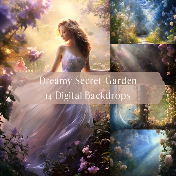Enchanted Garden Dreams Digital Backdrops of Whimsical Blooms, Romantic Sunlight, Fantasy Charm Fine Art Portraits and Maternity Composites