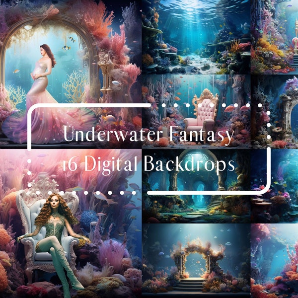 Underwater Fantasy Digital Backdrops for Portrait Composite, Maternity Overlay, Studio Photography Digital Background, Photoshop overlays