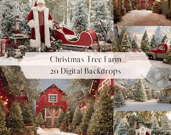 Kerstboomboerderij digitale achtergronden, studio-achtergronden vakantie, Photoshop-overlays, familie kinderfotografie digitale achtergrond, composiet