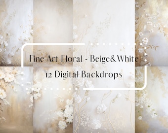 12 Soft Beige Floral Fine Art Digital Backdrops, Photoshop Texture Overlays, Maternity Backdrop Overlays, Photography Digital Background