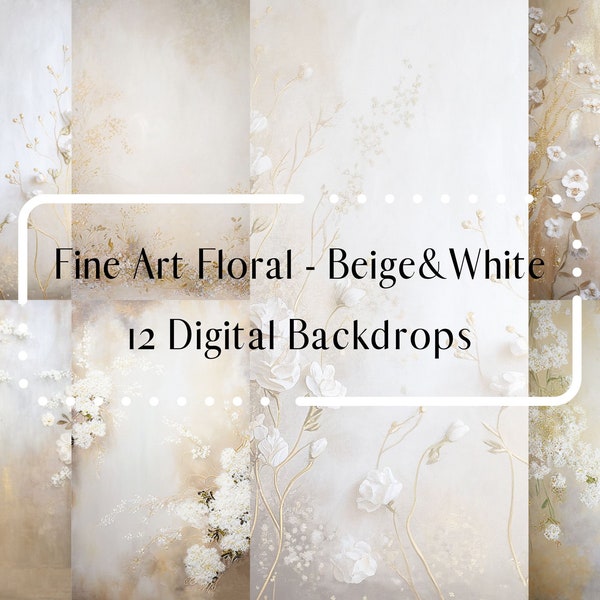 12 Soft Beige Floral Fine Art Digital Backdrops, Photoshop Texture Overlays, Maternity Backdrop Overlays, Photography Digital Background