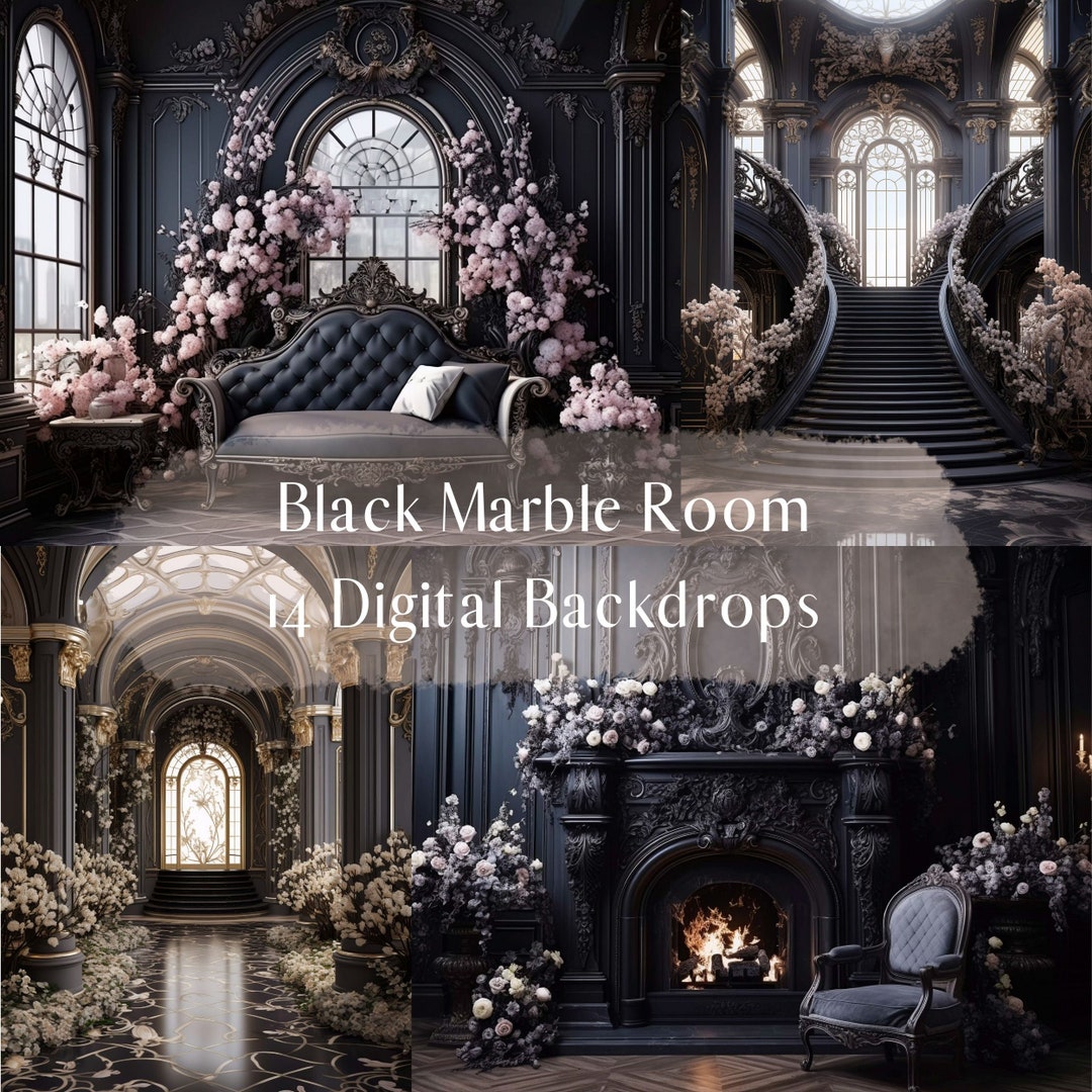 Black Marble Room Digital Backdrops, Maternity Wedding Portrait Digital ...