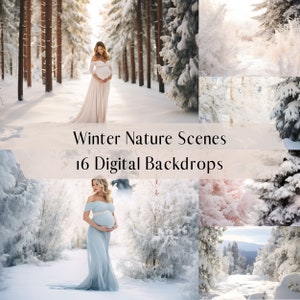 Winter Nature Scene Digital Backdrops, Snowy Forest Woods Bush, Composite Maternity Digital Background, Wonderland Backdrops, Photo Editing