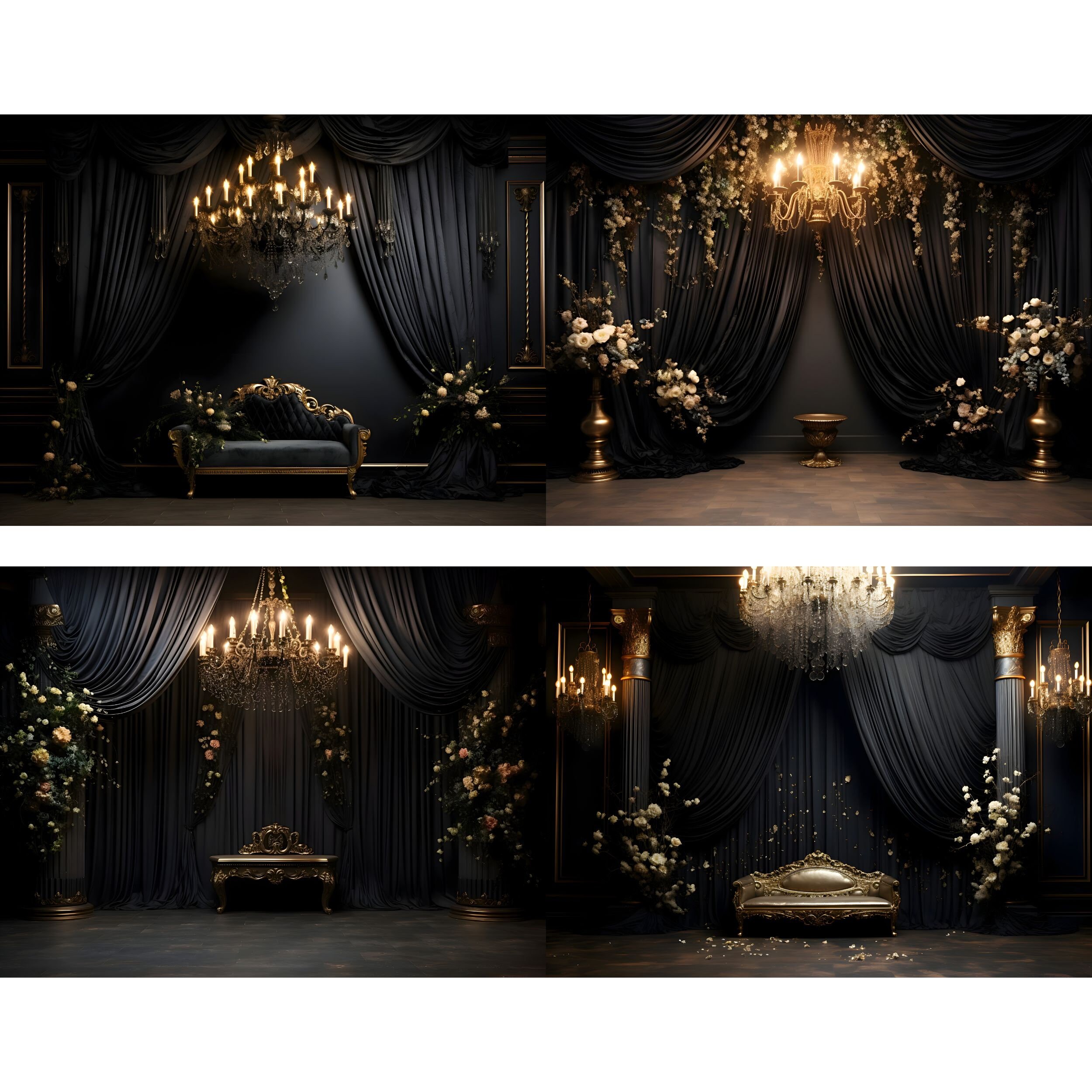Black Luxury Room Digital Backdrops, Maternity Wedding Portrait Digital ...