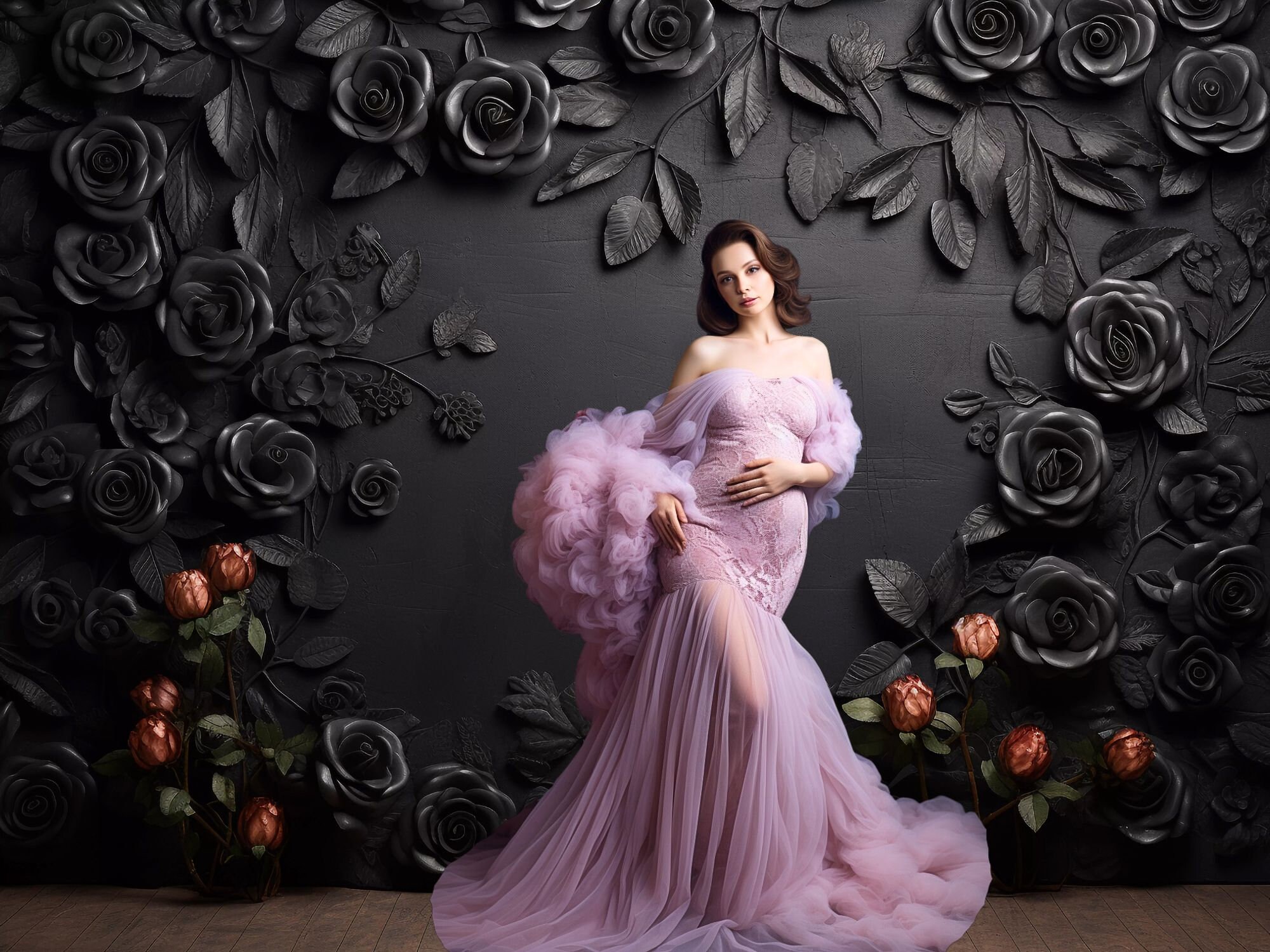 Black Rose Wall Digital Backdrops, Gothic Romantic, Photoshop Overlays ...