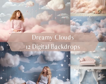 Dreamy Clouds Digital Backdrops, Portrait Maternity Composite Photo Background, Photoshop overlays, Studio Photography Digital Background