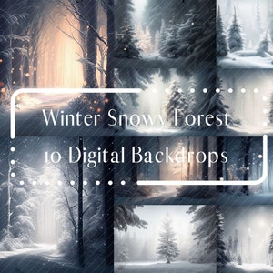 10 Winter Snowy Forest Digital Backdrops, Magic Fairy Tale Digital Background, Photography Digital Background, Winter Wonderland Overlays