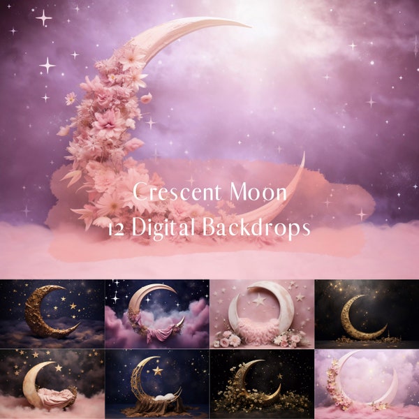 Crescent Moon Digital Backdrops, Newborn Maternity Portrait Photo Overlays, Photoshop overlays, Studio Photography Digital Background,Pastel