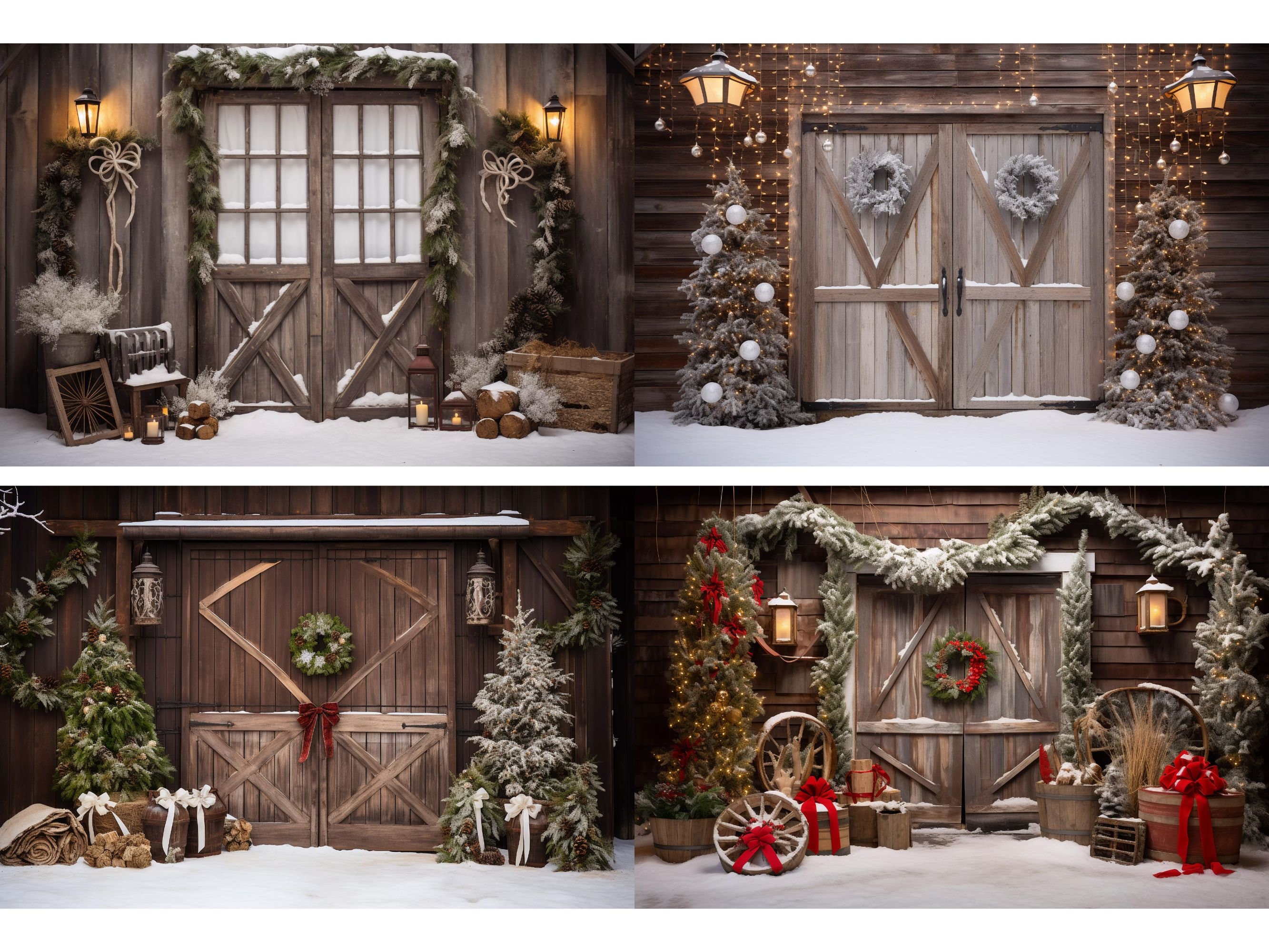 Christmas Barn Doors Digital Backdrops, Studio Backdrops Holiday Winter ...