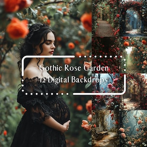 Gothic Moody Rose Garden Digital Backdrops,Photoshop Overlays,Soft Focus Maternity Backdrop,Fine Art Portrait Photography Digital Background