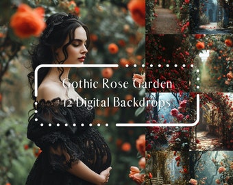 Gothic Moody Rose Garden Digital Backdrops,Photoshop Overlays,Soft Focus Maternity Backdrop,Fine Art Portrait Photography Digital Background