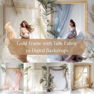 Gold Frame in White Room Digital Backdrops, Maternity & Portrait Photo Composite, Studio Photography Digital Background, Photoshop Overlays
