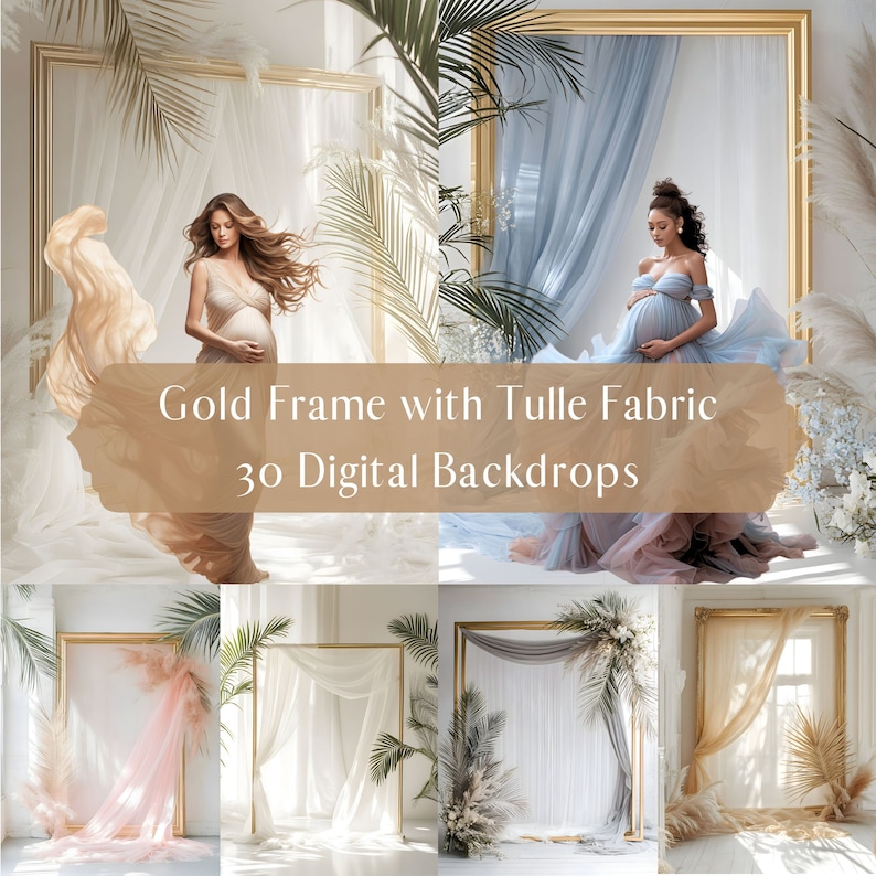 Valamarm Am Backdrop Frame Gold Frame in White Room Digital Backdrops, Maternity & Portrait Photo ...