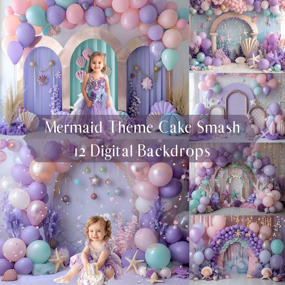 12 Mermaid Theme Studio Digital Backdrops, Cake Smash, Kids Mini ...
