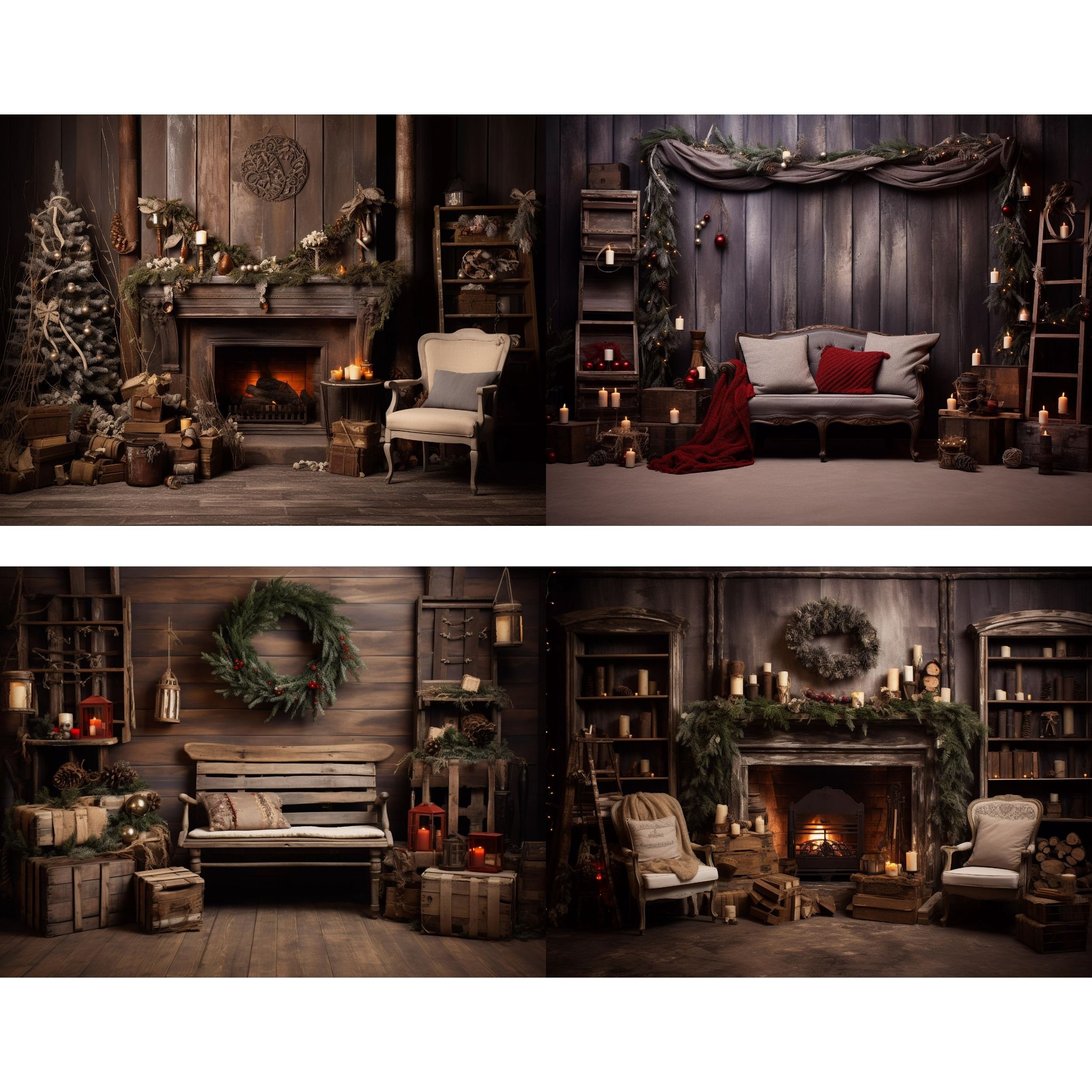 Rustic Christmas Digital Backdrops, Composite Backdrops Holiday Winter ...