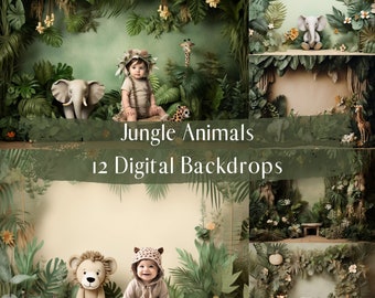 Jungle Safari Digital Backdrops, Child Photography Studio Backdrops, Photoshop overlays,Cake Smash Background, Tropical Theme Baby Birthday