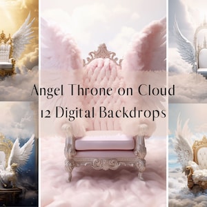 Angel Throne on Cloud Backdrops for Composite Photography, Enchanted Studio Backdrop, Maternity Digital Background, Wings Photoshop overlays