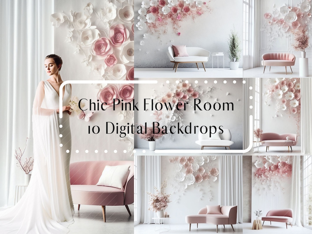 10 Chic Pink Flower Room Digital Backdrops, Spring Backdrop,