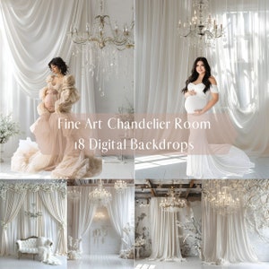 Fine Art Chandelier White Room Digital Backdrops, Maternity Wedding Digital Overlays, Photography Digital Background, Photoshop Overlays