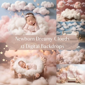 Bundle de toile de fond numérique nuages de rêve, superpositions de photos composites pour nouveau-né, superpositions de Photoshop, arrière-plan numérique de photographie en studio