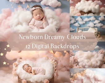 Dreamy Clouds Digital Backdrop Bundle, Newborn Baby Composite Photo Overlays, Photoshop overlays, Studio Photography Digital Background