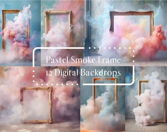 Frame Pastel Smoke Digital Backdrops, Maternity Wedding Portrait Digital Overlays, Studio Photography Digital Background, Photoshop Overlays