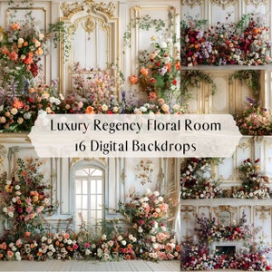 Luxury Regency Flower Room Digital Backdrops, Maternity Wedding Portrait Overlays, Studio Photography Digital Background, Photoshop Overlays