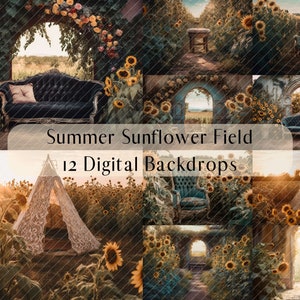 Summer Sunflower Field Digital Backdrops, Maternity Family Wedding Engagement Photography Digital Background, Photoshop Overlays Outdoor