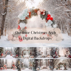 14 Christmas Arch Digital Backdrops, Outdoor Backdrops Holiday Winter,Photoshop overlays,Family Kids Portrait Photography Digital Background