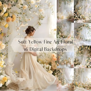 Fine Art Floral Soft Yellow Digital Backdrop, Flower Romantic, Photoshop Overlays, Maternity Background, Photography Digital Background