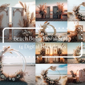 14 Beach Boho Floral Arch Digital Backdrops, Maternity Backdrop Overlays,Photography Digital Background Overlays,Photoshop Textures Overlays