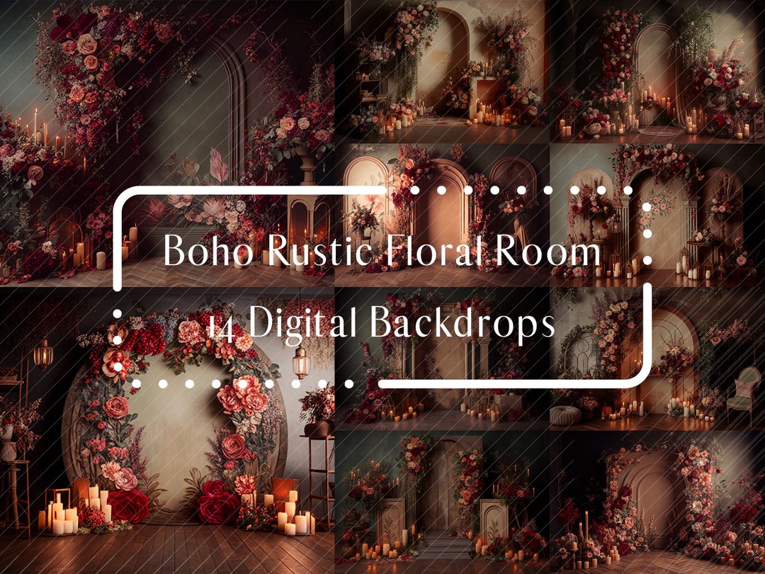 14 Boho Rustic Floral Room Digital Backdrops,maternity Backdrop ...