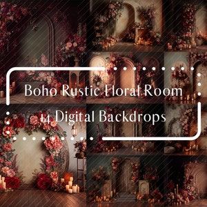 14 Boho Rustic Floral Room Digital Backdrops,Maternity Backdrop Overlays,Photography Digital Background Overlays,Photoshop Textures Overlays