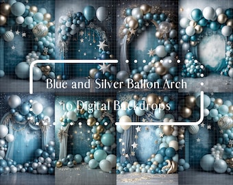 Blue Balloon Arch Digital Backdrops, Family Kids Maternity Photo Overlays,Photoshop overlays,Studio Backdrops,Photography Digital Background