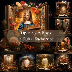 Magical Open Story Book Digital Backgrounds Create Enchanted Composite Photos with Whimsy Photography Digital Background, Photoshop overlays