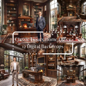 Classic Luxury Home Office Digital Backdrops,Executive Professional Business Headshot Overlays,Personal Branding Portrait Digital Background
