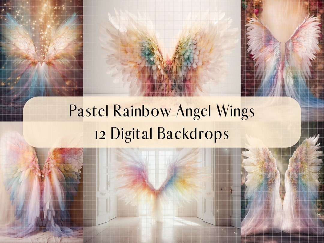 Pastel Rainbow Angel Wings Digital Backdrops, Maternity Backdrop ...