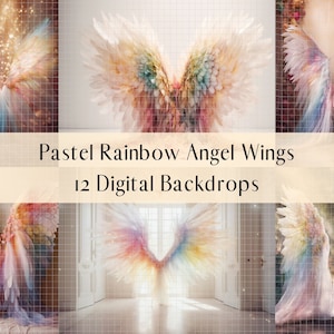 Pastell Regenbogen Engelsflügel Digitale Kulissen, Mutterschaft Hintergrund Overlays, Studio Kulissen, Photoshop Fine Art Texturen, Porträtfotografie