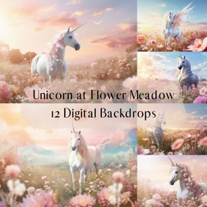 Enchanted Unicorn Flower Meadow Digital Backdrops for Composite Photography, Fairytale Photography Digital Background, Photoshop overlays
