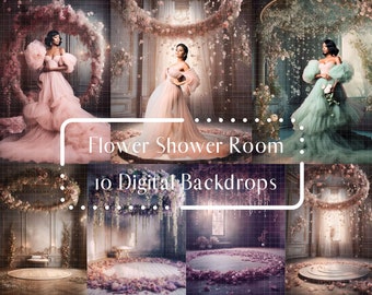 Flower Shower Room Digital Backdrops, Maternity Wedding Portrait Digital Overlays, Studio Photography Digital Background, Photoshop Overlays