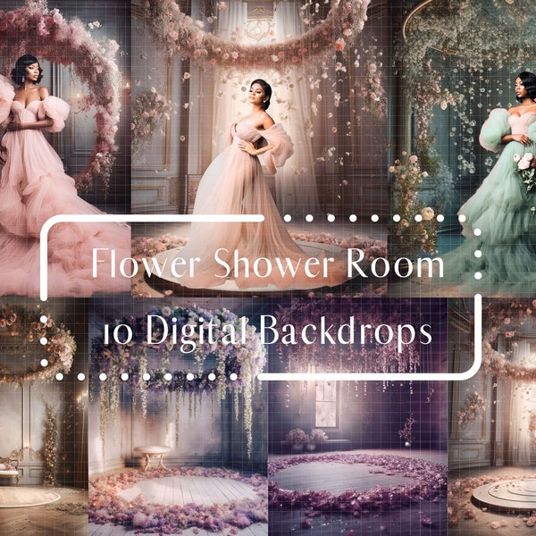 Flower Shower Room Digital Backdrops, Maternity Wedding Portrait Digital Overlays, Studio Photography Digital Background, Photoshop Overlays