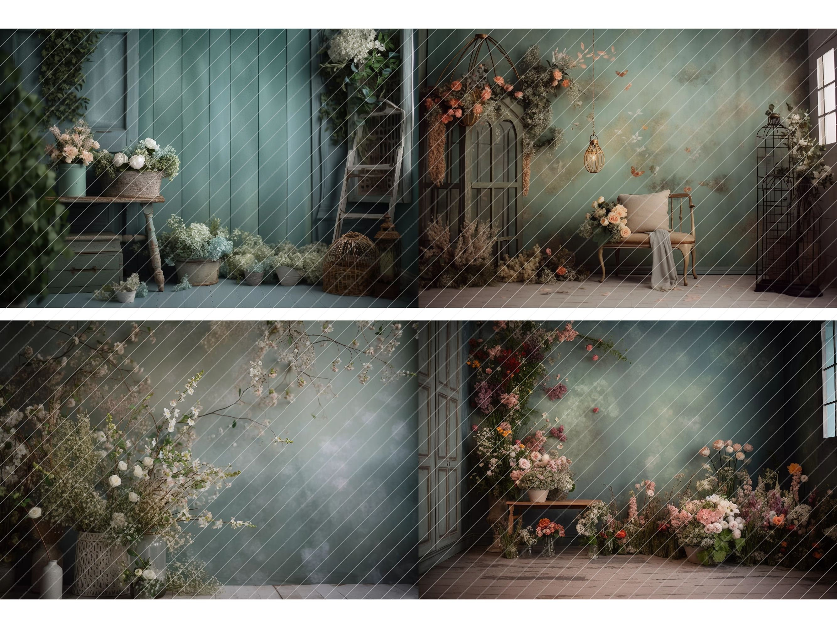10 Spring Digital Backdrops Green Series, Mother's Day Mini Session ...