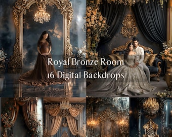 Royal Bronze Luxury Room Digital Backdrops, Maternity Family Wedding Backdrop, Photoshop Overlays, Studio Portrait Photography Backdrop
